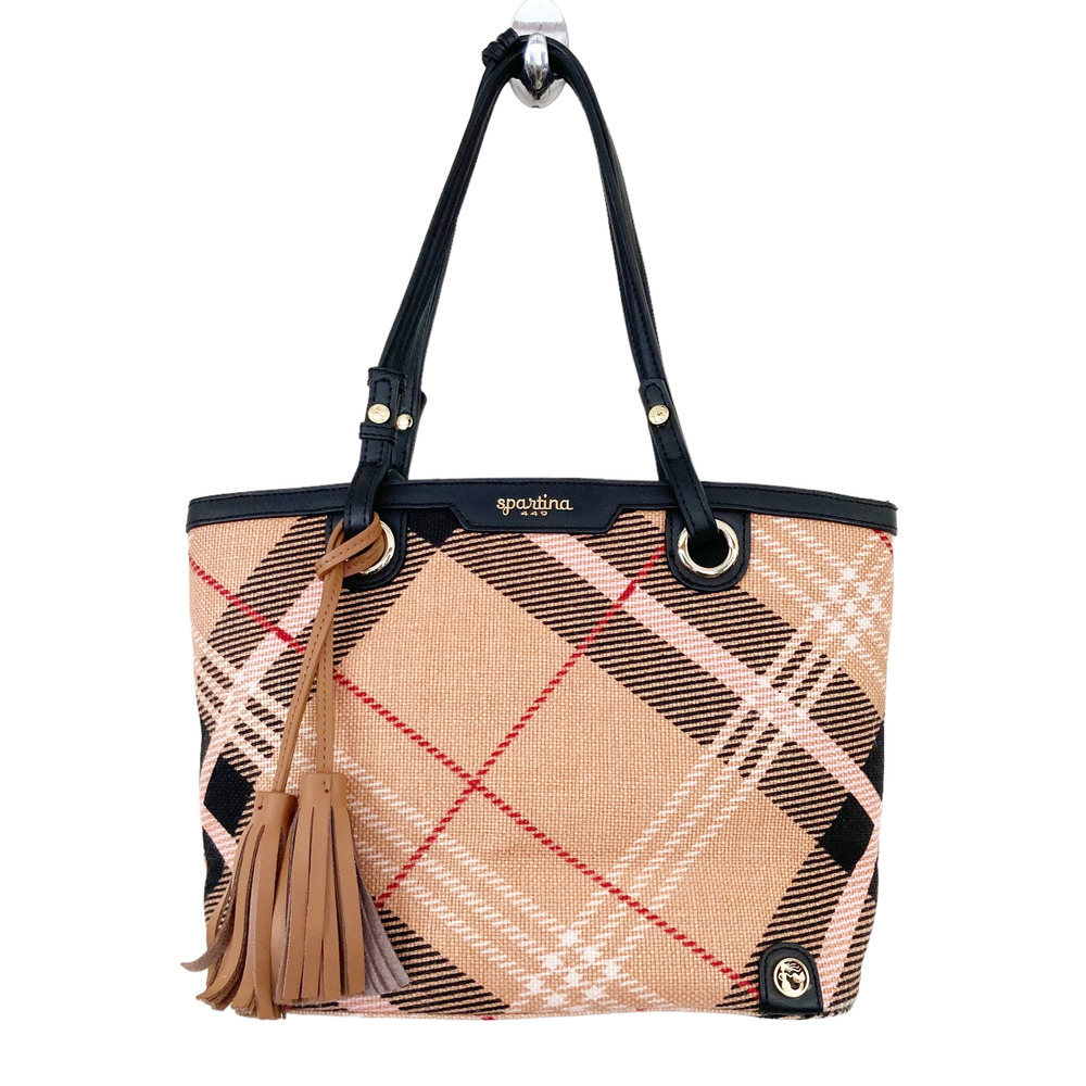 Spartina Pink Plaid Natural Linen Handbag